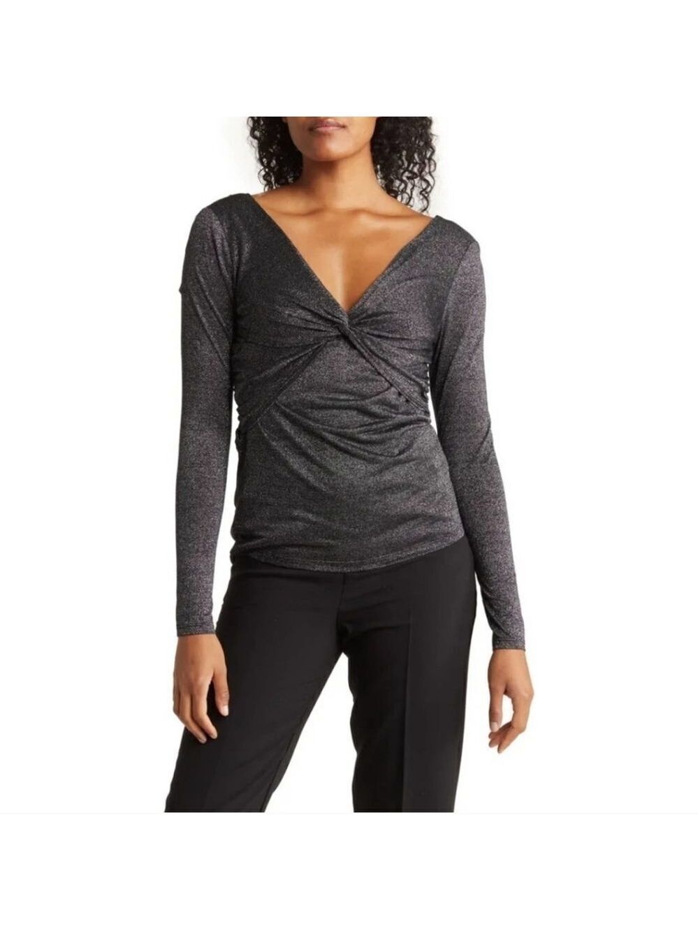 NWT DONNA KARAN DKNY Wrap Twist Top Metallic Silver Size Large